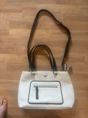 Guess Los Angeles White Faux Leather Tote Bag with Black Trim